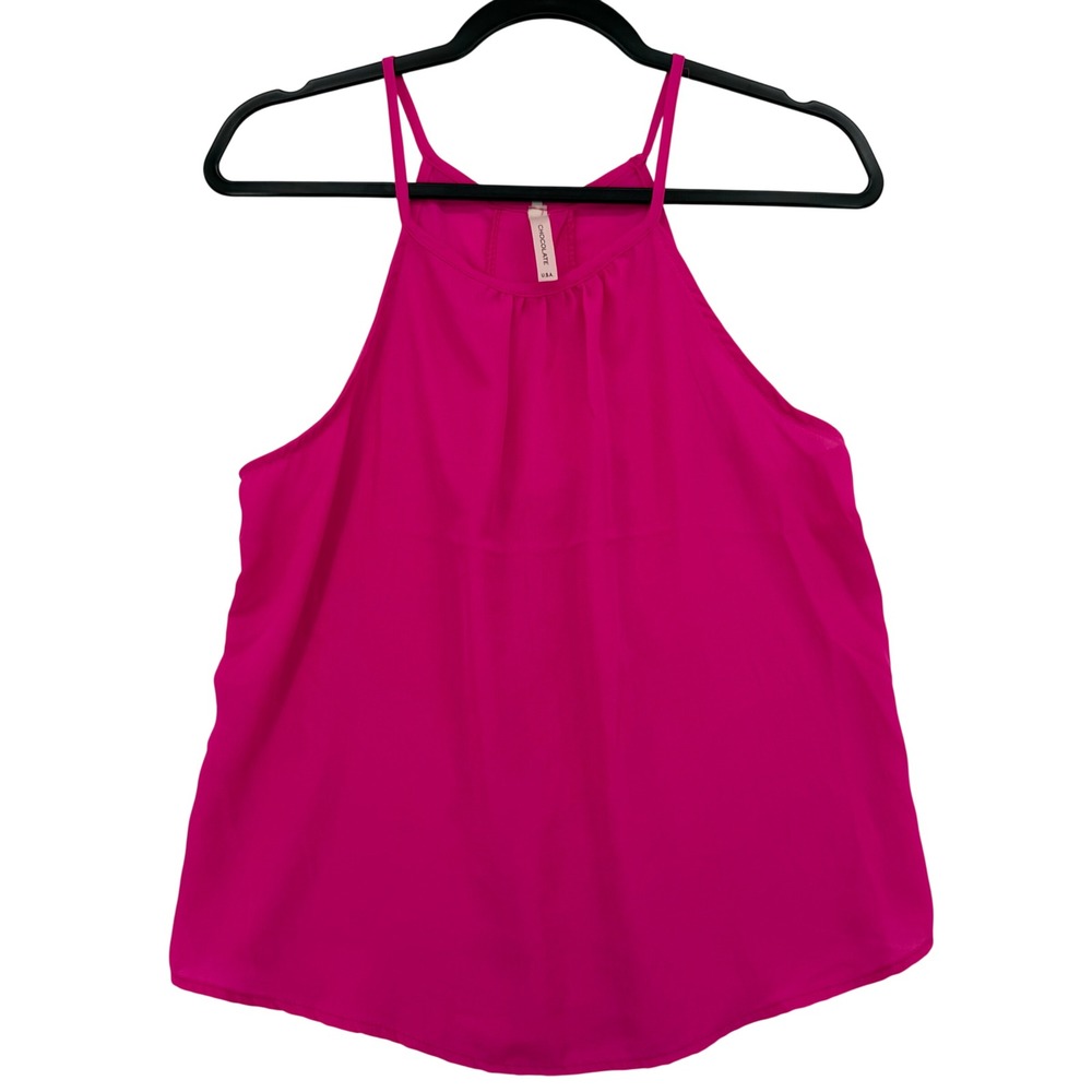 Chocolate USA Tank Top Women Small Hot Pink Halter Neck Racerback Blouse